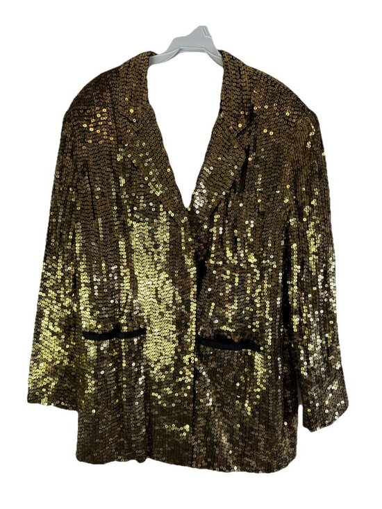 American Vintage Jackets & Blazers - Vintage 80s Disco Gatsby Embellished Blazer Jacket Gold Silk Baggy
